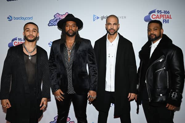 Aston Merrygold, Orits Williams, Marvin Humes and JB Gill of JLS attend day 2 of the Capital Jingle Bell Ball (Getty)