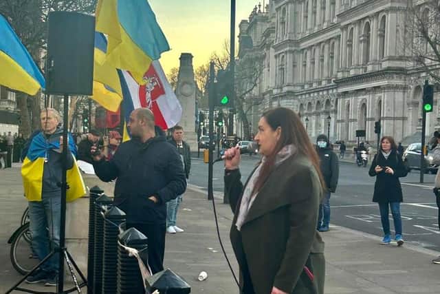 Natalia Ravliuk, founder of Support Ukraine/London Euromaidan protests three times a week outside Downing Street. Credit: Natalia Ravliuk