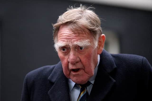 Sir Bernard Ingham arrives in Downing Street to attend a party to celebrate the 85th birthday of Baroness Thatcher on October 14, 2010 (Photo by Oli Scarff/Getty Images)