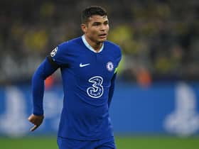 Thiago Silva of Chelsea  gestures during the UEFA Champions League round of 16 leg one match (Photo by Stuart Franklin/Getty Images)
