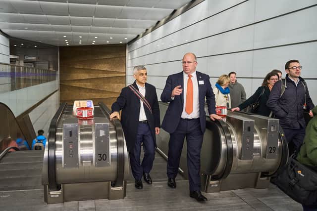 Mayor Sadiq Khan and TfL Commissioner Andy Lord at Bank station escalators. Credit: TfL