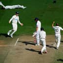 Neil Wagner of New Zealand celebrate the wicket of during day five of the Second Test Match between New Zealand and England at Basin Reserve on February 28, 2023 in Wellington, New Zealand. (Photo by Hagen Hopkins/Getty Images)