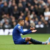  Thiago Silva of Chelsea reacts as they appear to be injured during the Premier League match between Tottenham Hotspur . (Photo by Catherine Ivill/Getty Images)