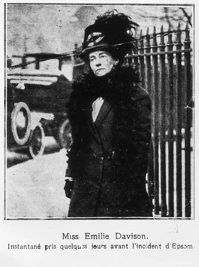 May 1913:  Emily Davison (1872 - 1913) a few days before her fatal attempt to stop the King’s horse ‘Amner’ at the Epsom Derby