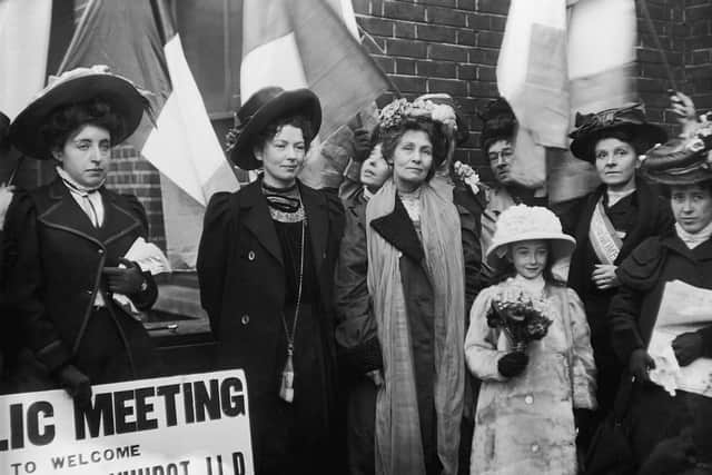 The English suffragettes Emmeline Pankhurst (1858 - 1928) (middle right) and her daughter Christabel Harriette (1880 - 1958) (middle left). Credit: Getty Images