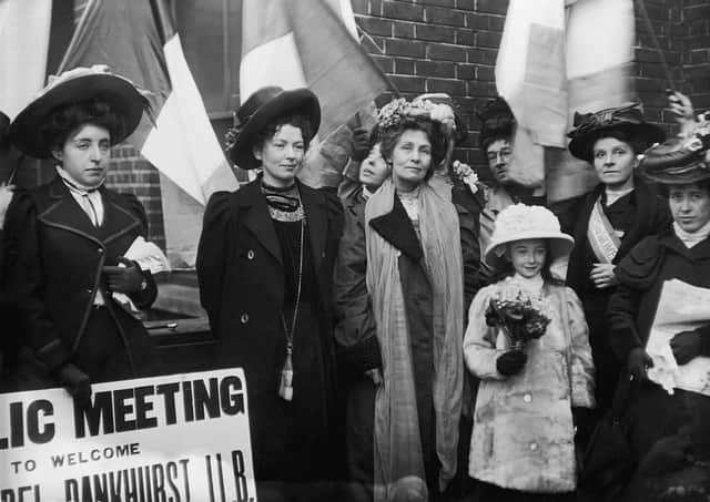 The English suffragettes Emmeline Pankhurst (1858 - 1928) (middle right) and her daughter Christabel Harriette (1880 - 1958) (middle left). Credit: Getty Images