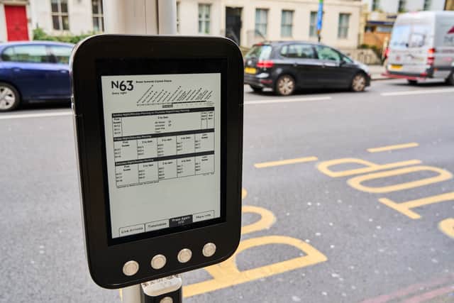 New digital displays being trialled on Route 63. Credit: TfL