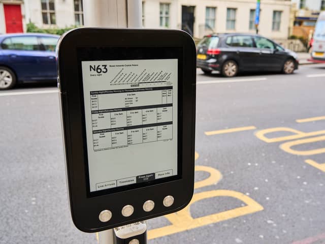 New digital displays being trialled on Route 63. Credit: TfL