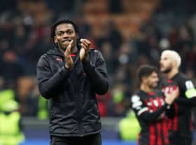  Rafael Leao of AC Milan applauds the fans following the UEFA Champions League round of 16 leg one match (Photo by Marco Luzzani/Getty Images)