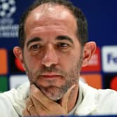 Cristian Stellini attends a press conference at the Velodrome stadium in Marseille (Photo by CHRISTOPHE SIMON/AFP via Getty Images)