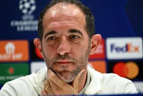 Cristian Stellini attends a press conference at the Velodrome stadium in Marseille (Photo by CHRISTOPHE SIMON/AFP via Getty Images)