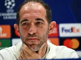 Cristian Stellini attends a press conference at the Velodrome stadium in Marseille (Photo by CHRISTOPHE SIMON/AFP via Getty Images)
