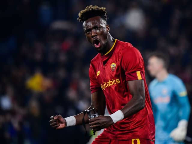 Tammy Abraham reacts at the end of the UEFA Europa League play off second leg football match  (Photo by FILIPPO MONTEFORTE/AFP via Getty Images)
