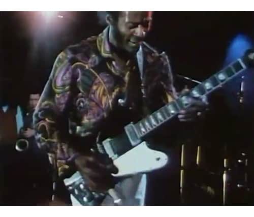 The guitar which is up for auction being used by Chuck Berry (Photo: Gardiner Houlgate)