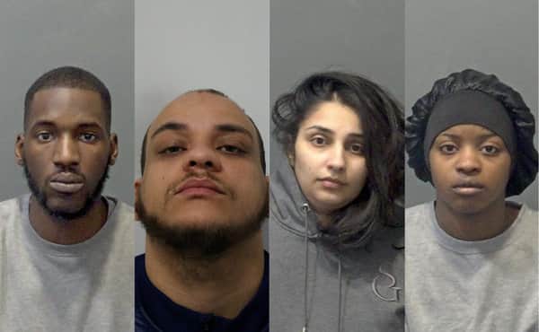 From left to right: Cleon Brown, Ikem Affia, Surpreet Dhillon, and Temidayo Awe. Victim Saul Murray. (Picture: Beds Police/SMNS)