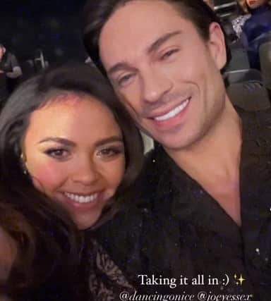 Vanessa Bauer shared a photo of the couple cosying up behind the scenes of Dancing on Ice (@vanessabauer_skates - Instagram)