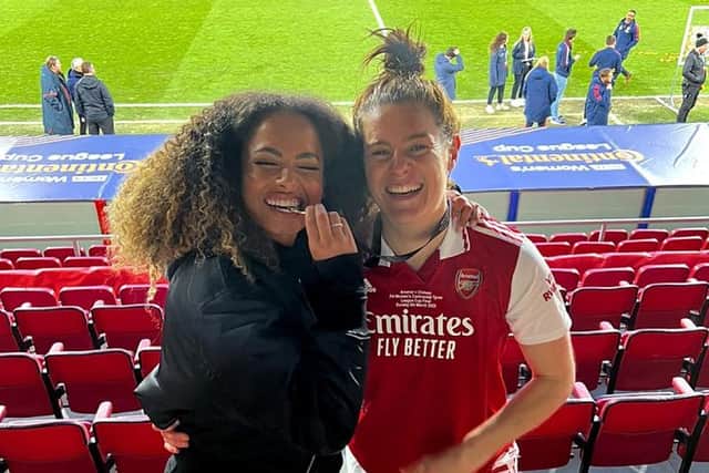 Love Island's Amber Gill posed in sweet snaps with her Arsenal footballer girlfriend Jen Beattie on Sunday.