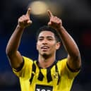  Jude Bellingham of Borussia Dortmund celebrates during the Bundesliga match (Photo by Matthias Hangst/Getty Images)
