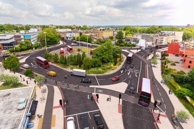 CGI of what the Cycleway could look like at Lea Bridge Roundabout. Credit: TfL