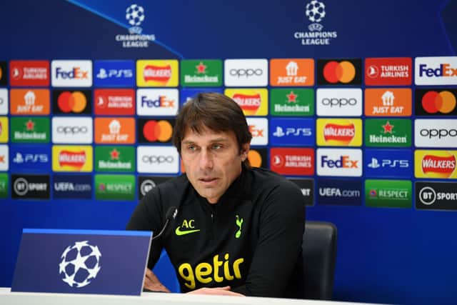  Antonio Conte, Manager of Tottenham Hotspur, speaks to the media during a Tottenham Hotspur  (Photo by Alex Davidson/Getty Images)