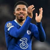 Chelsea’s French defender Wesley Fofana applauds the fans following during the UEFA Champions League round of 16 (Photo by GLYN KIRK/IKIMAGES/AFP via Getty Images)