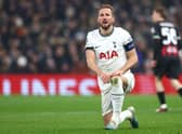 Harry Kane of Tottenham Hotspur reacts during the UEFA Champions League round (Photo by Clive Rose/Getty Images)