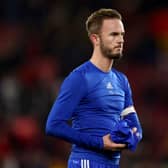James Maddison of Leicester City looks dejected following the Premier League match  (Photo by Alex Pantling/Getty Images)