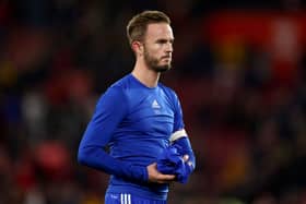 James Maddison of Leicester City looks dejected following the Premier League match  (Photo by Alex Pantling/Getty Images)