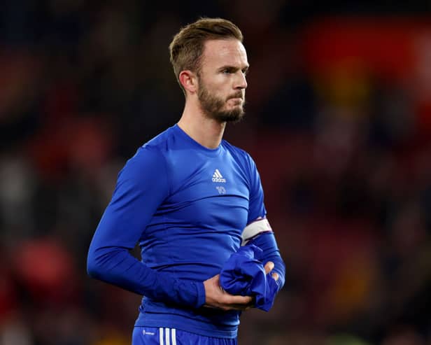 James Maddison of Leicester City looks dejected following the Premier League match  (Photo by Alex Pantling/Getty Images)