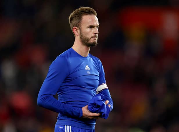 James Maddison of Leicester City looks dejected following the Premier League match  (Photo by Alex Pantling/Getty Images)