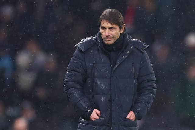 Antonio Conte, manager of Tottenham Hotspur, looks dejected after the UEFA Champions League round of 16 leg two match between Tottenham Hotspur and AC Milan at Tottenham Hotspur Stadium on March 08, 2023 in London, England. (Photo by Clive Rose/Getty Images)