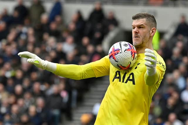 Fraser Forster controls the ball. (Picture: Justin Tallis/AFP via Getty Images)