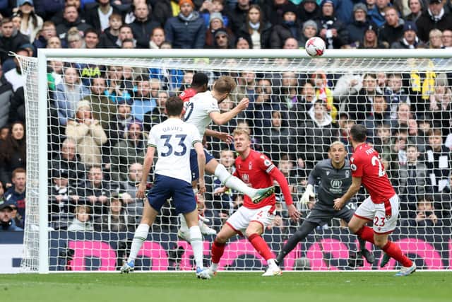 Harry Kane rises to head in against Nottingham Forest. (Picture: Catherine Ivill/Getty Images)