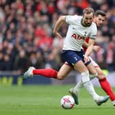 Tottenham’s Harry Kane is challenged by Remo Freuler of Nottingham Forest. (Photo by Catherine Ivill/Getty Images)