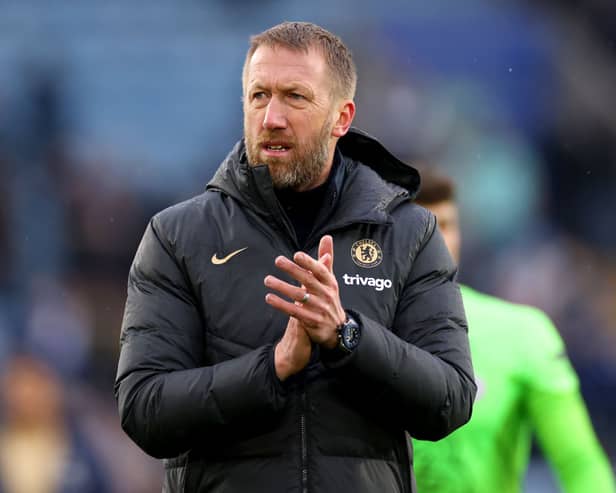 Graham Potter, Manager of Chelsea, applauds the fans after the team's victory  (Photo by Marc Atkins/Getty Images)