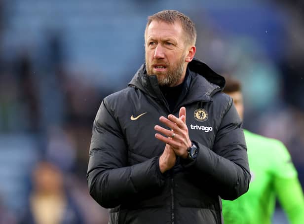 Graham Potter, Manager of Chelsea, applauds the fans after the team's victory  (Photo by Marc Atkins/Getty Images)