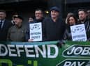 RMT general secretary Mick Lynch (centre) on an RMT picket line during January’s strike (Photo by DANIEL LEAL/AFP via Getty Images)