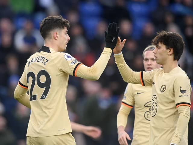 Kai Havertz of Chelsea celebrates after scoring the team's second goal. (Photo by Michael Regan/Getty Images)