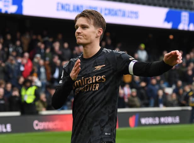 Arsenal captain Martin Odegaard after Sunday’s win over Fulham (Photo by Stuart MacFarlane/Arsenal FC via Getty Images)
