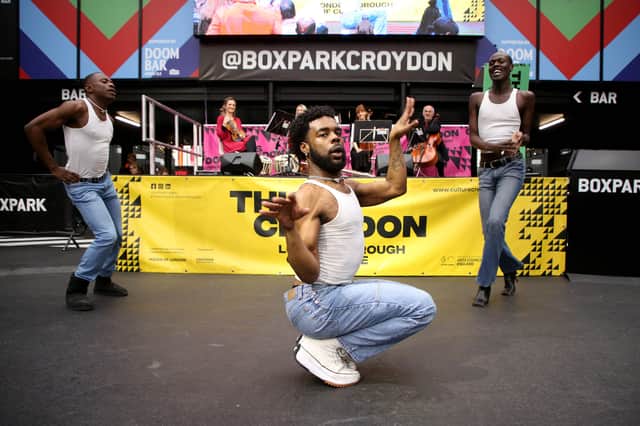 Jugo 007 performs at the programme launch at BOXPARK, Croydon of ‘This is Croydon’. Credit: PA