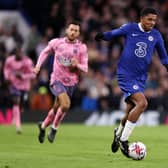 Wesley Fofana of Chelsea runs with the ball during the Premier League match   (Photo by Ryan Pierse/Getty Images)