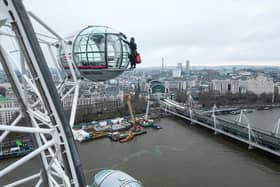 The London Eye gets a spring clean. Credit: PA  Caption