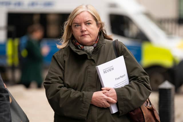 Baroness Louise Casey arriving at Queen Elizabeth II Conference Centre for the press briefing of her review into the standards of behaviour and internal culture of the Metropolitan Police Service. (Photo by Kirsty O’Connor - WPA Pool/Getty Images)