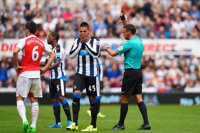 The red card against Arsenal came in Mitrovic’s first St James’ Par league start (Image: Getty Images)