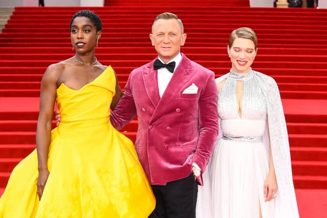 LONDON, ENGLAND - SEPTEMBER 28: (L-R) Lashana Lynch, Daniel Craig and LÃ©a Seydoux attend the World Premiere of "NO TIME TO DIE" at the Royal Albert Hall on September 28, 2021 in London, England. (Photo by Jeff Spicer/Getty Images for EON Productions, Metro-Goldwyn-Mayer Studios, and Universal Pictures)