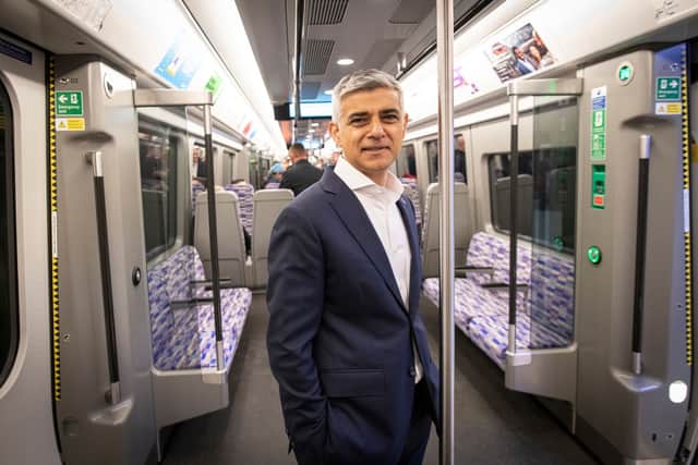 The Mayor of London, Sadiq Khan, aboard an Elizabeth Line train