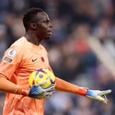 Edouard Mendy of Chelsea reacts during the Premier League match between Newcastle United and Chelsea (Photo by George Wood/Getty Images)
