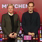 Bayern Munich’s CEO Oliver Kahn, Bayern Munich’s new headcoach Thomas Tuchel and Bayern Munich’s Bosnian sporting  (Photo by CHRISTOF STACHE/AFP via Getty Images)