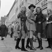 At the opening of a new boutique, Just Looking, on the King’s Road, Chelsea, models Vicky Wise, Jenny Skelton, Jane London and Diana Reeves show a choice of skirt lengths from the mini to the maxi. (Photo Mirrorpix/Omnibus)