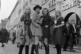 At the opening of a new boutique, Just Looking, on the King’s Road, Chelsea, models Vicky Wise, Jenny Skelton, Jane London and Diana Reeves show a choice of skirt lengths from the mini to the maxi. (Photo Mirrorpix/Omnibus)